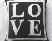 Black and white Love pillow cover 16 inch decorative . IN STOCK