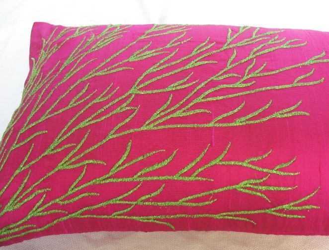 Fuchsia Pink silk boudoir decorative pillow cover 12X18 inch  IN STOCK