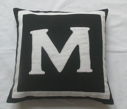 Letter M black and white monogram pillow cover 18 inch - IN STOCK