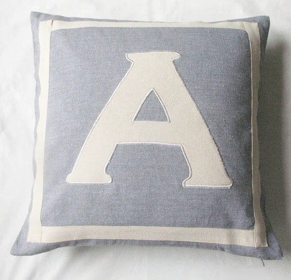 gray and off white monogrammed pillow covers 20 inch - Custom made - Choose your colors