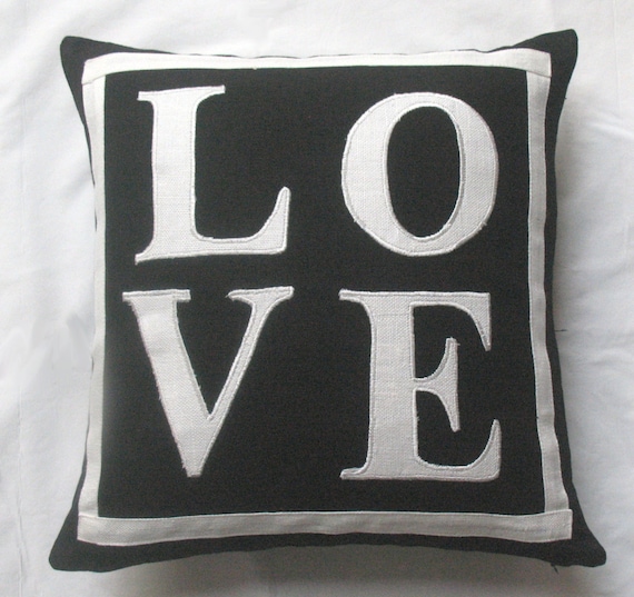 Black and white Love pillow cover 16 inch decorative . IN STOCK