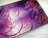 Blank Note Card - Birthday Card - Thank You Card - Bubbles and Swirls - Pink and Purple - Blank or Handstamped - Printed Cards