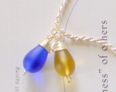 Yin and Yang in Modern Times Sea Glass Drops Wire Wrapped Sterling Silver Necklace