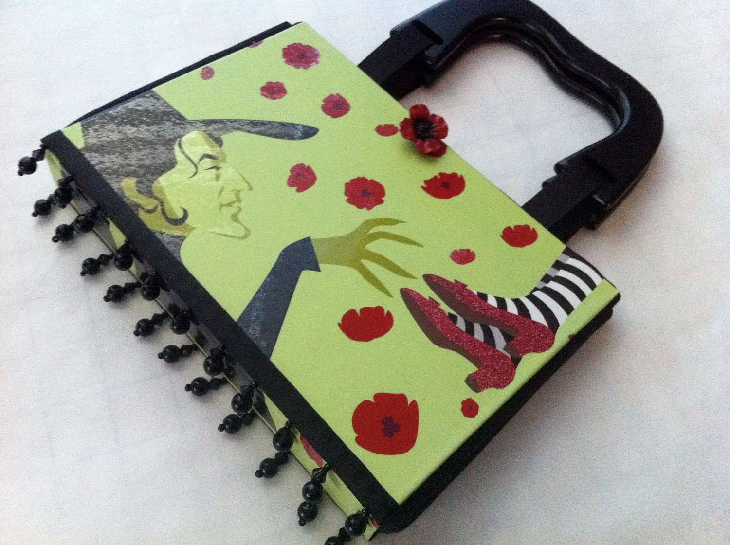 Wicked Witch Wizard of Oz Book Purse with Beaded Ribbon