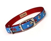 blue and red mushrooms metal buckle dog or cat collar (1/2 inch)