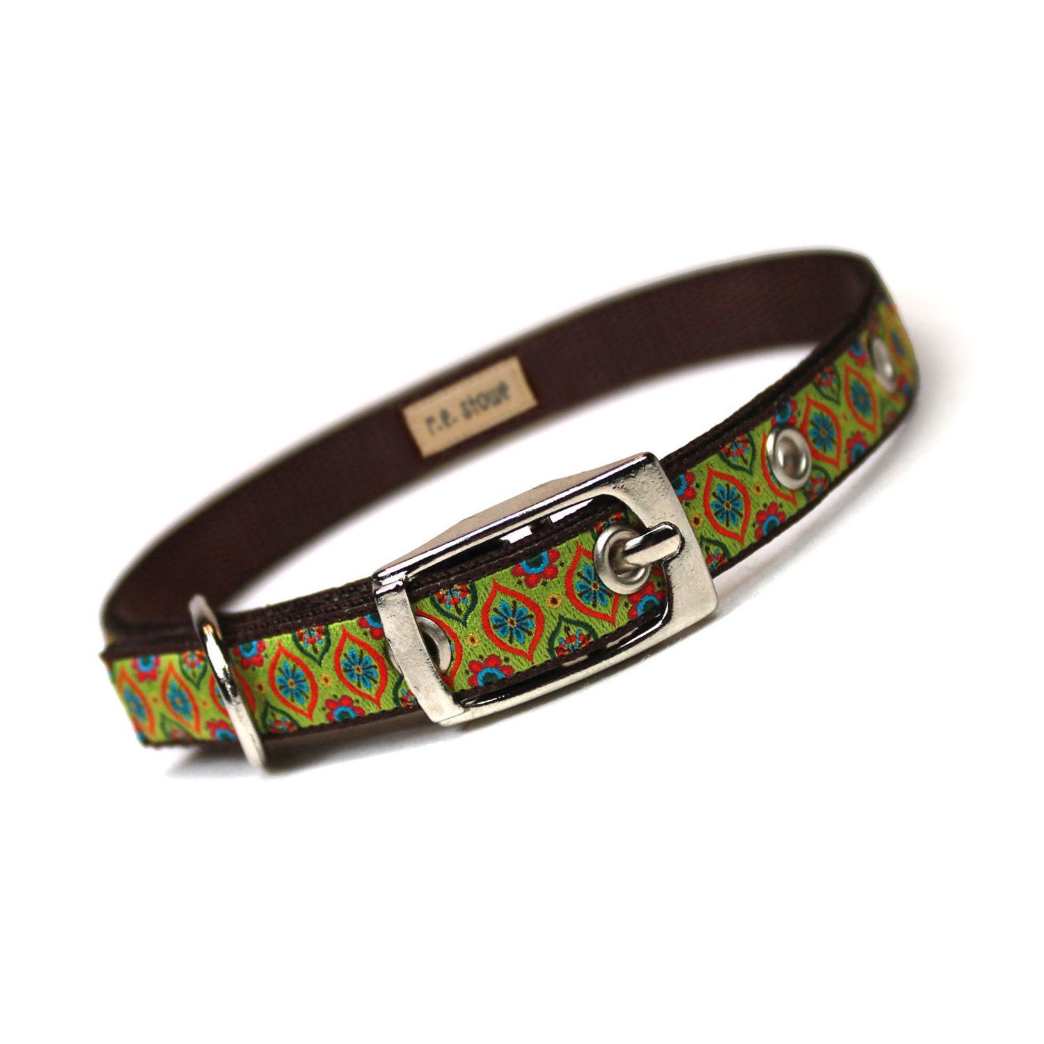 lime medallions metal buckle dog or cat collar (1/2 inch)