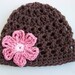 Newborn Crochet Hats, Crochet Baby Hats, Baby Photo Prop, Cotton with Rose and Pink Daisy Flower 3 to 6 Months