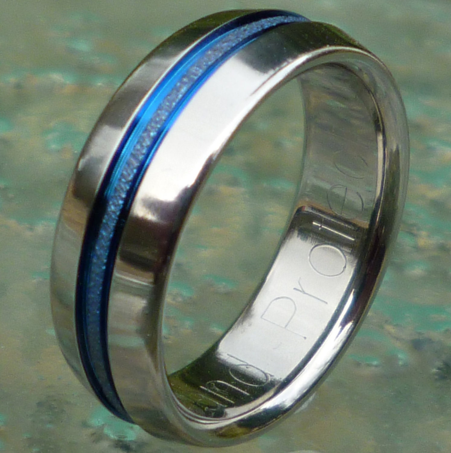 Thin Blue Line and Frost Titanium Wedding Band - b16