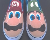 Hand Painted Mario and Luigi Vans Slip On Shoes