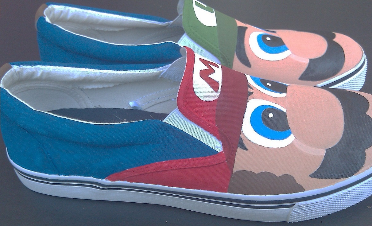 Hand Painted Mario and Luigi Vans Slip On Shoes