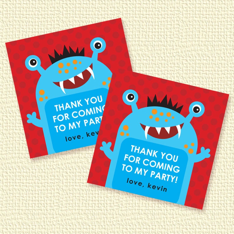 Little Monster Blue Party Favor Tags or Stickers Personalized Printable (Digital File)