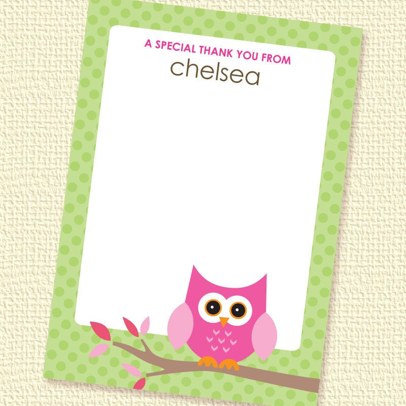 Little Owl Girl Thank You Card Printable Custom Personalized (Digital File) Il_170x135