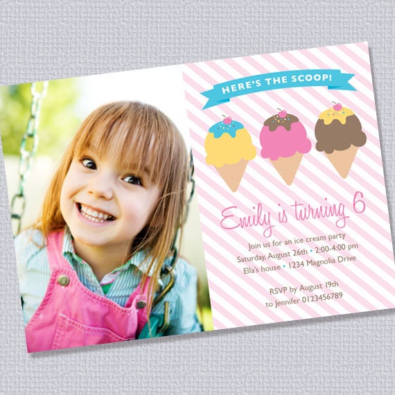 Ice Cream Party Invitation Photo Personalized Printable (Digital File) Il_170x135
