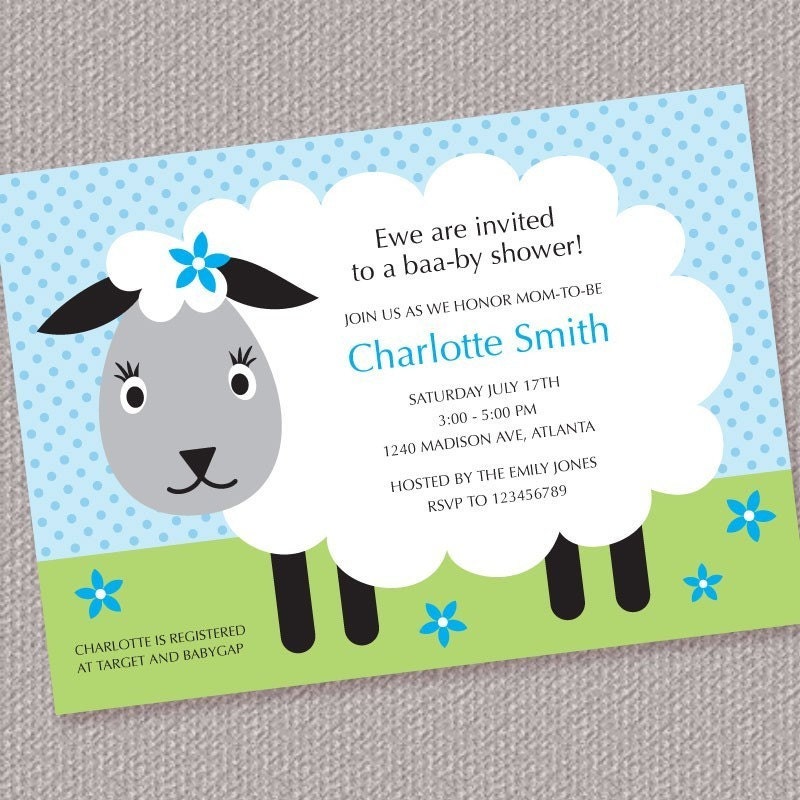 Little Ewe Boy Baby Shower Invitation Printable Personalized Custom (Digital File) Il_570xn