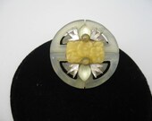 Museum Glass Hand Made Brooch Artist 1980's Celluloid Crystal Collage Pin