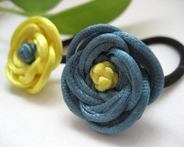 Rose Ponytail Holders - Blue, Yellow