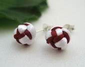 Sterling Knotted Post Earrings - White, Burgundy