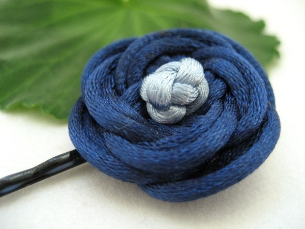 Rose Bobby Pin - Navy Blue, Light Blue