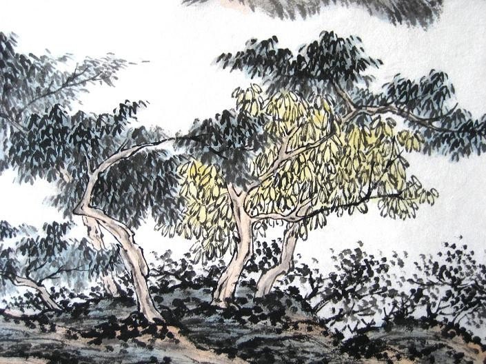 Tree Landscape, Original Chinese Brush Painting (14x18)