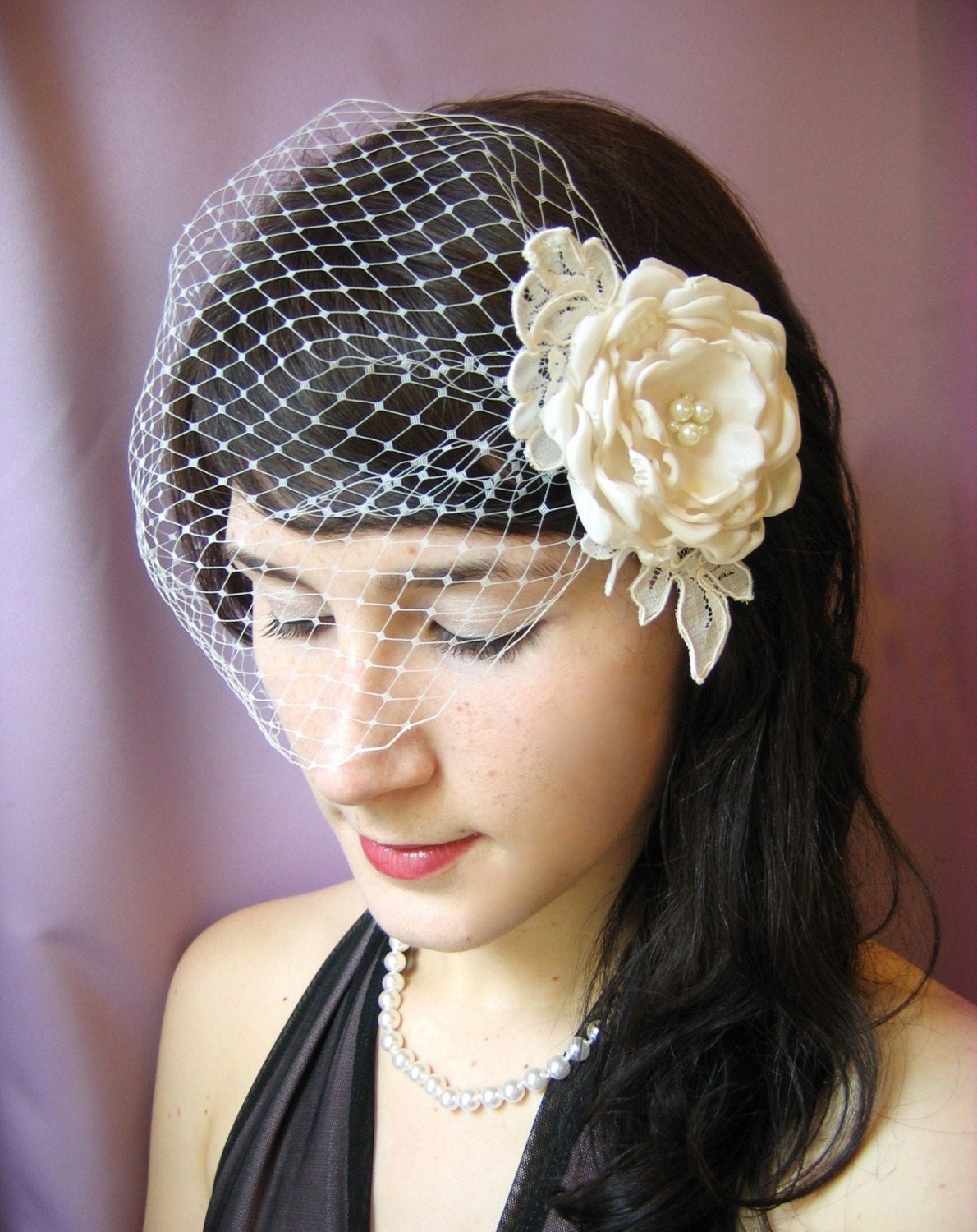 Lacey Bloom with a Detachable Birdcage Veil - White, Ivory, Or Black