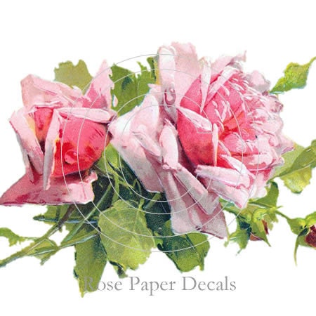 Shabby Victorian Klein Pink Roses Spray Vintage Decals - Klein-70