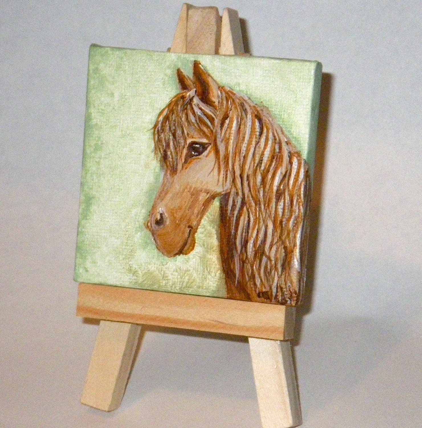 Horse portrait - mini painting on 3 x 3 inch canvas. Original painting.