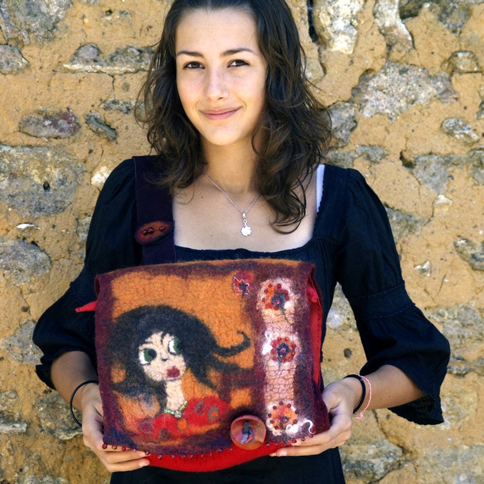 felted bag leather and wool purse French shoulder bag ooak handbag wearable art merino wool handmade in France jannio Belinda