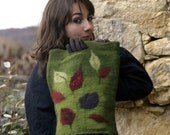 green felt purse leather bag Autumn leaves green felt bag, purse ooak wool painting leaves felted handbag handmade france etsy jannio