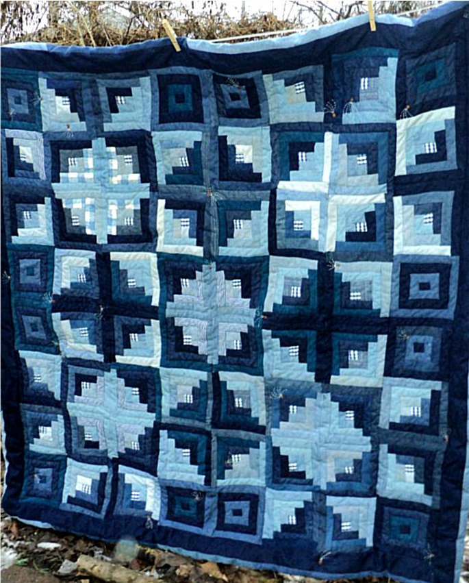 Blue Jean Quilt Log Cabin Stars