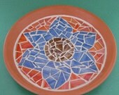 Mosaic Birdbath - Blue and Orange Flower