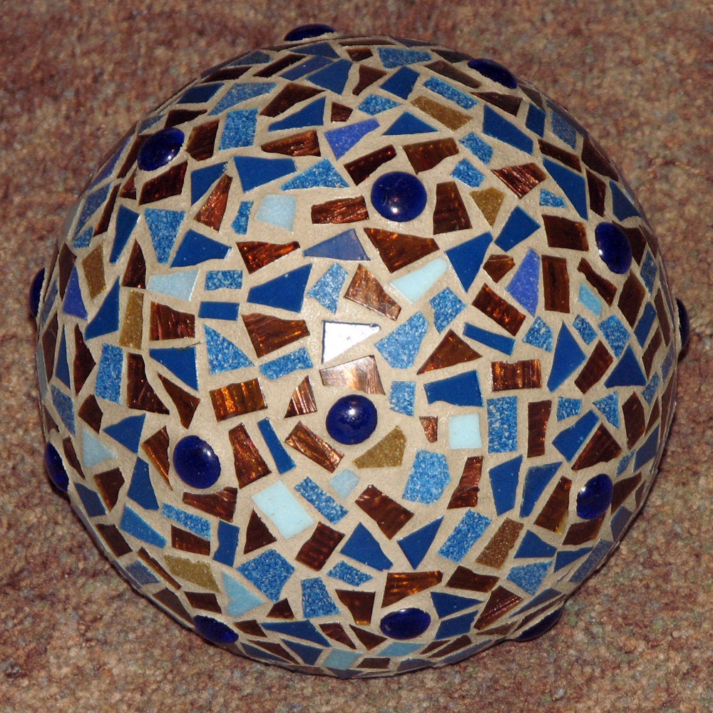 Mosaic Garden Sphere Made from a Recycled Bowling Ball