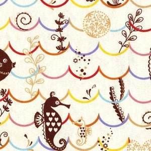 SALE Under the Sea in Natural Isso Ecco and Heart Lecien Japanese Import Fabric 1 yard