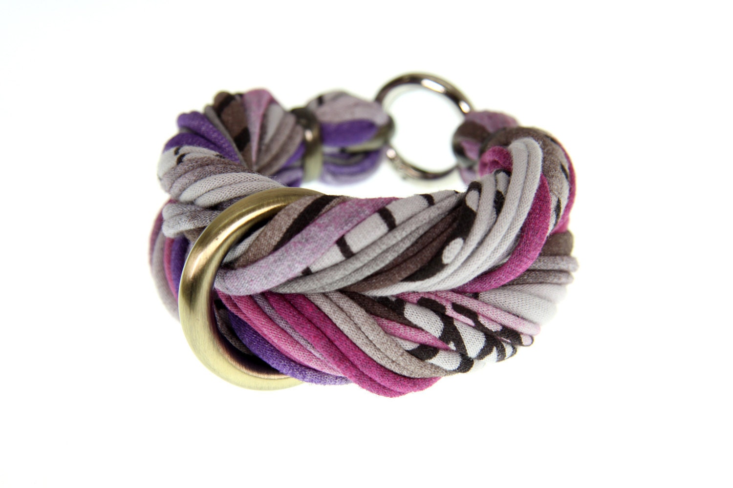Braided Womens Bracelet Bangle Fabric Cuff Chunky Jewelry Friendship Knot Tribal Boho Stack Cotton Magenta Grey Eggplant Purple Brown Brass