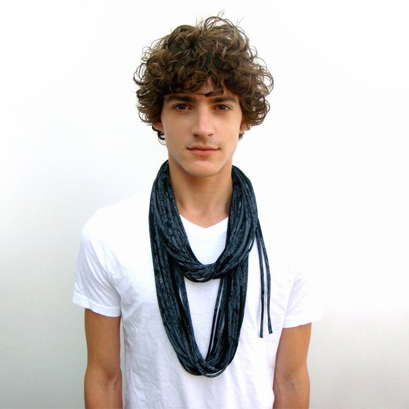 Black Infinity Scarf - Black Scarf - Black Circle Scarf - Womens Scarf Accessories Scarves Summer - Mens Necklace Jewelry Burning Man 
