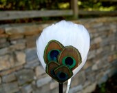 White Feather Headband with Peacock Feathers