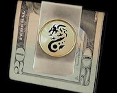 Medieval Dragon Engraved Mother of Pearl Silver Money clip