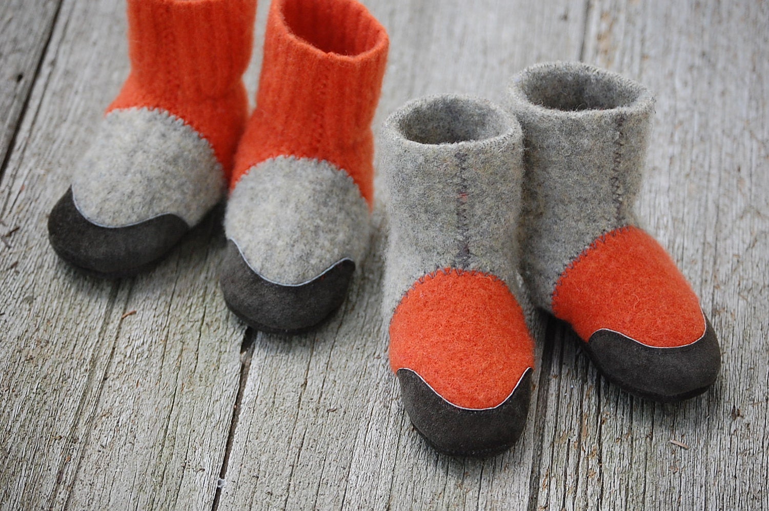 Baby Shoes, Wool Slippers, Leather Soles, Eco Friendly, size 6-18, 12-24 months, Firefly