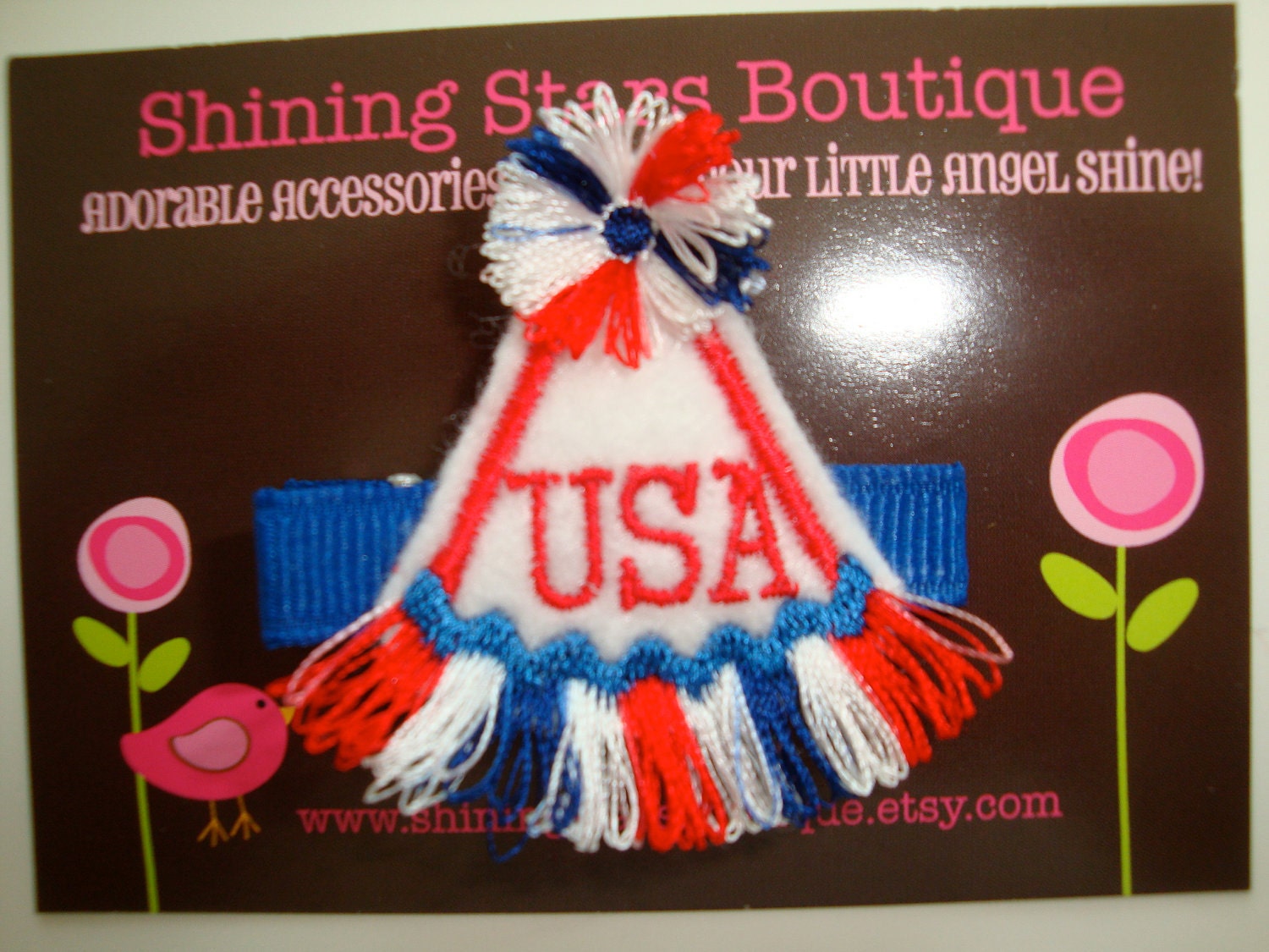 Felt Hair Clips - Girls Hair Accessories - Red, White, And Royal Blue Embroidered Boutique Felt Patriotic Hat Hair Clippie