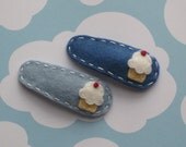 Blue Cupcake Set Wool Felt Hair Clip