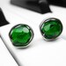 Dark Green Wire Wrapped Stud Earrings. Beaded Sterling Silver Posts
