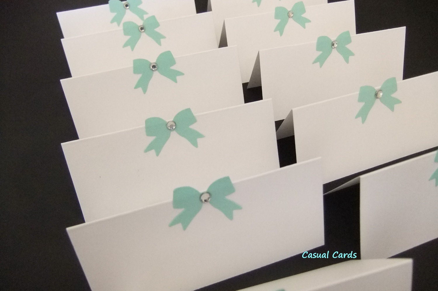 Wedding Blue Bow Place Cards Escort Cards Handmade Set of 10
