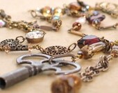 Carnival Super Long Steampunk Tassel Necklace - Antique Clock Keys - Vintage Beads and Chains - by Lorelei Designs