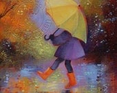 Autumn Rain Yellow Umbrella Orange Boots Fall Colors - Fine Art Print