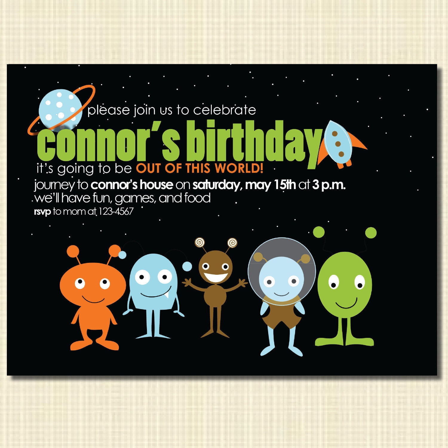 space aliens birthday party invitation . . . . you print