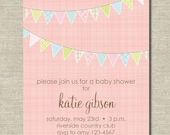 pink banners invitation (baby shower, bridal shower, birthday party)