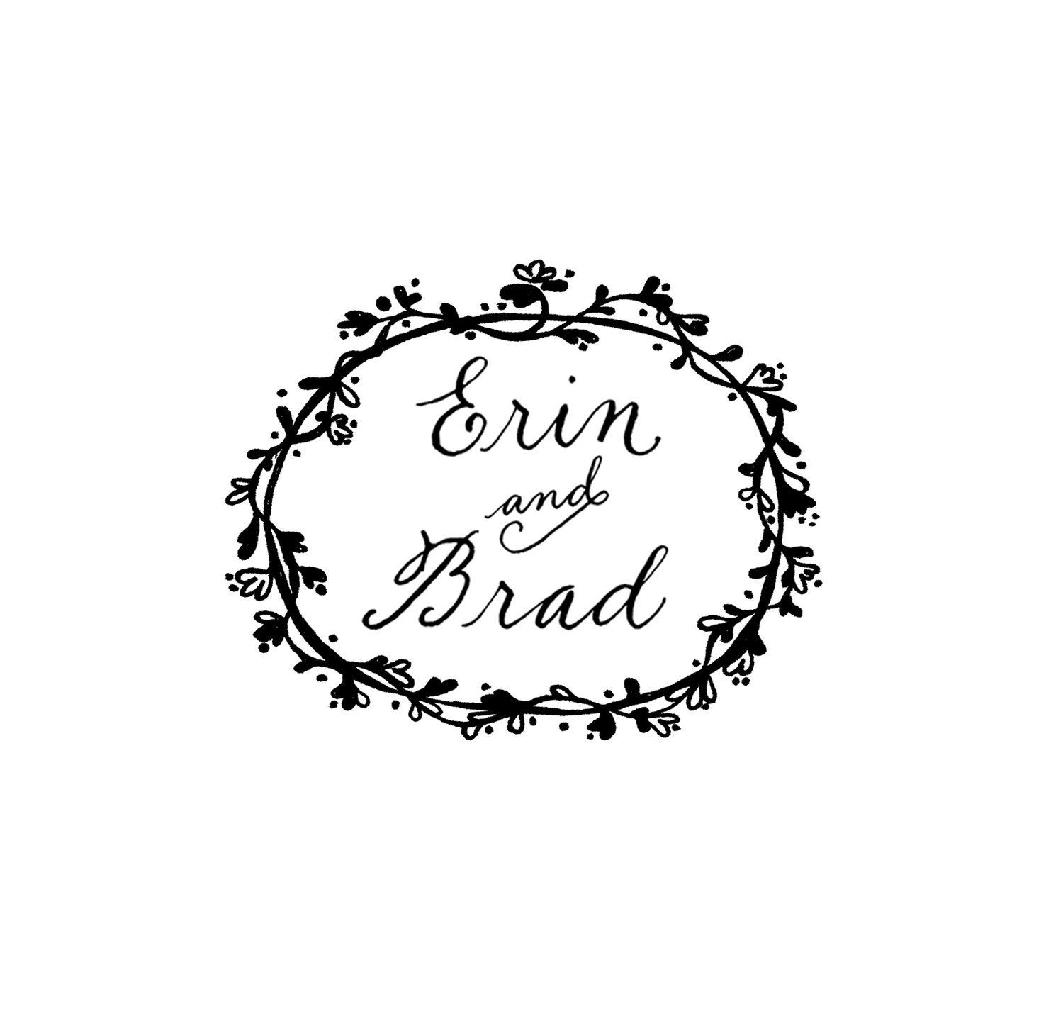 Calligraphy Stamp with Flower Border and YOUR names or phrase