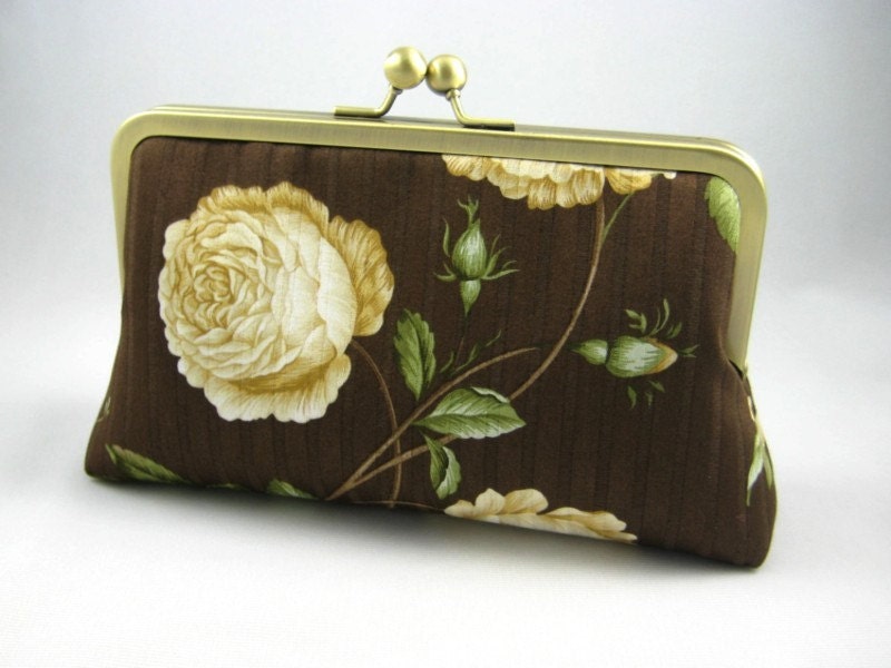 Cream Flowers - silk lined clutch bag