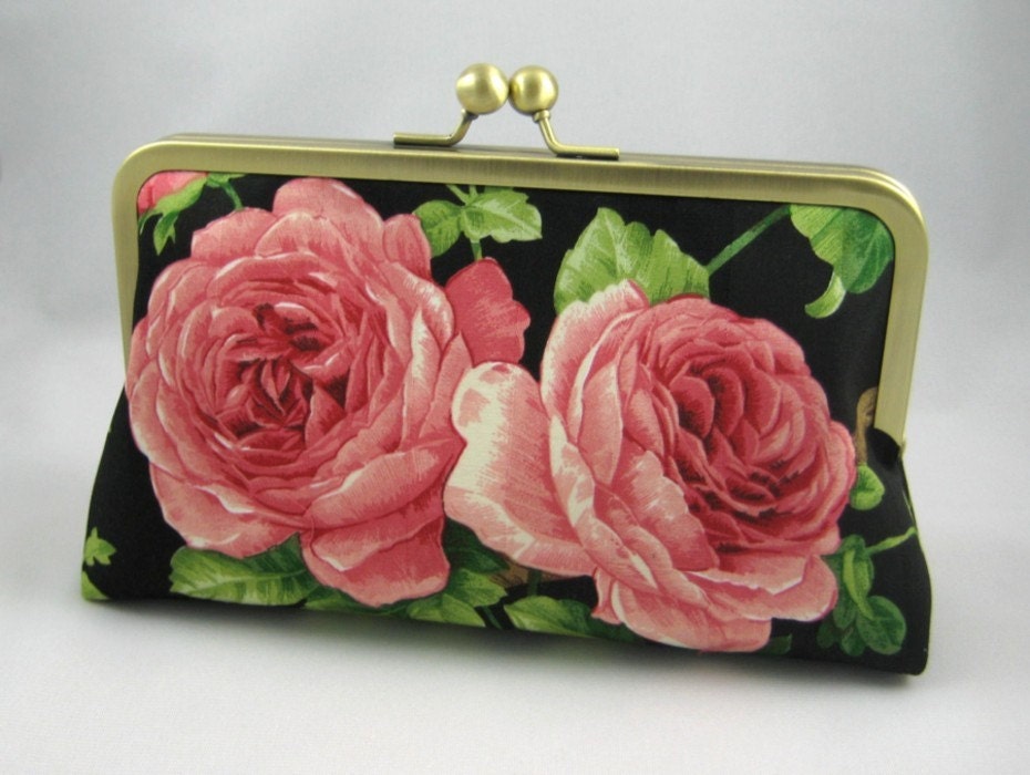 Two Roses - silk lined clutch bag