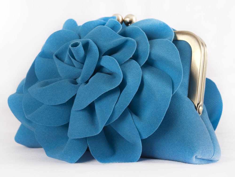Turquoise Flowers - Silk Lined Clutch Bags