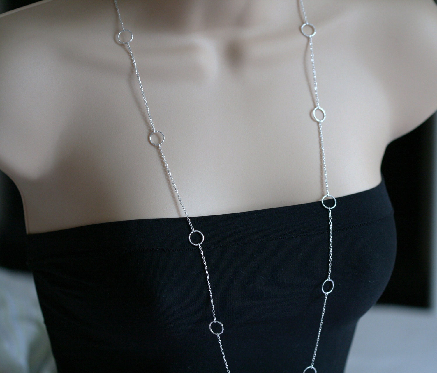 Long Tiny Hammered Circles Sterling Silver Necklace